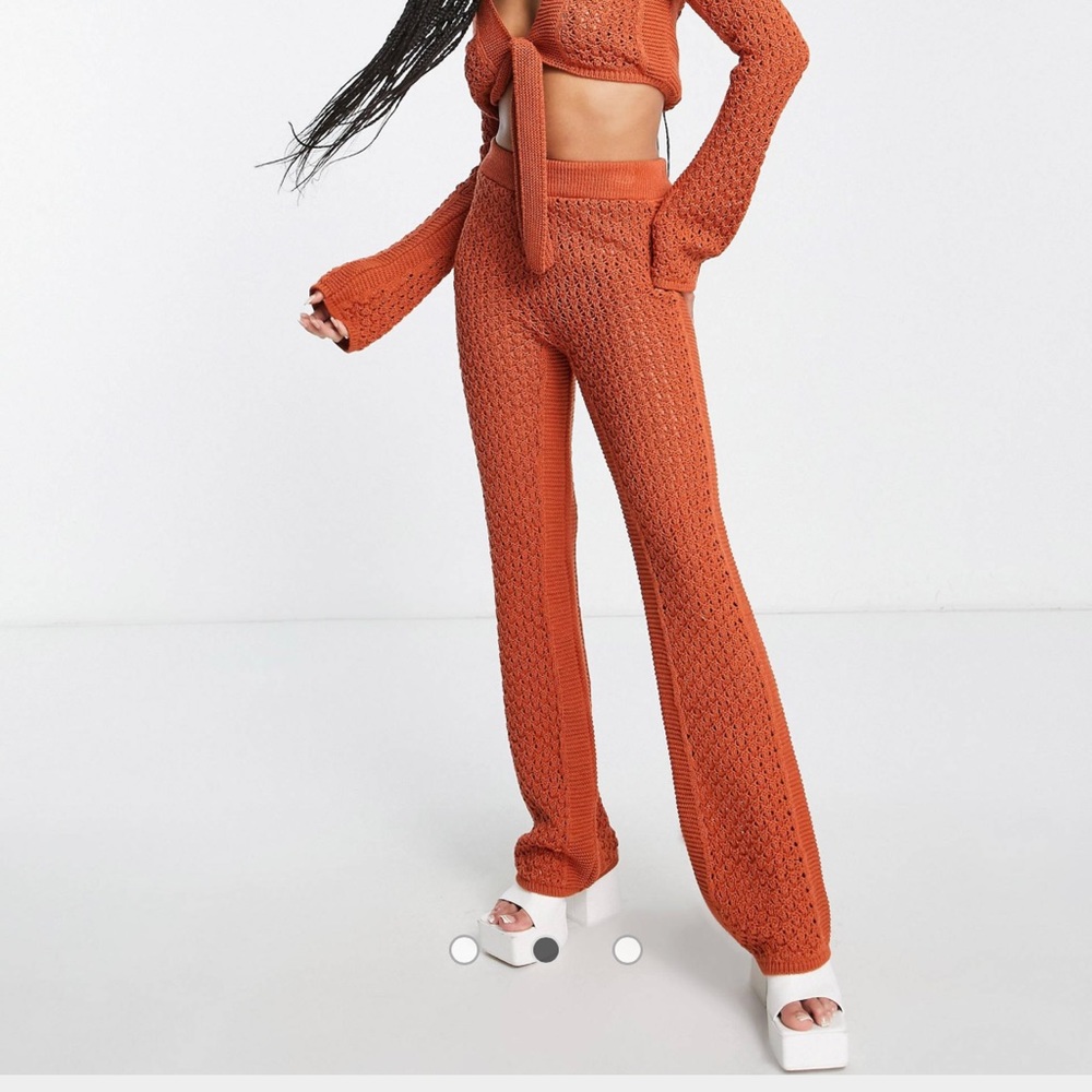 ASOS DESIGN knit wide leg beach pants in orange